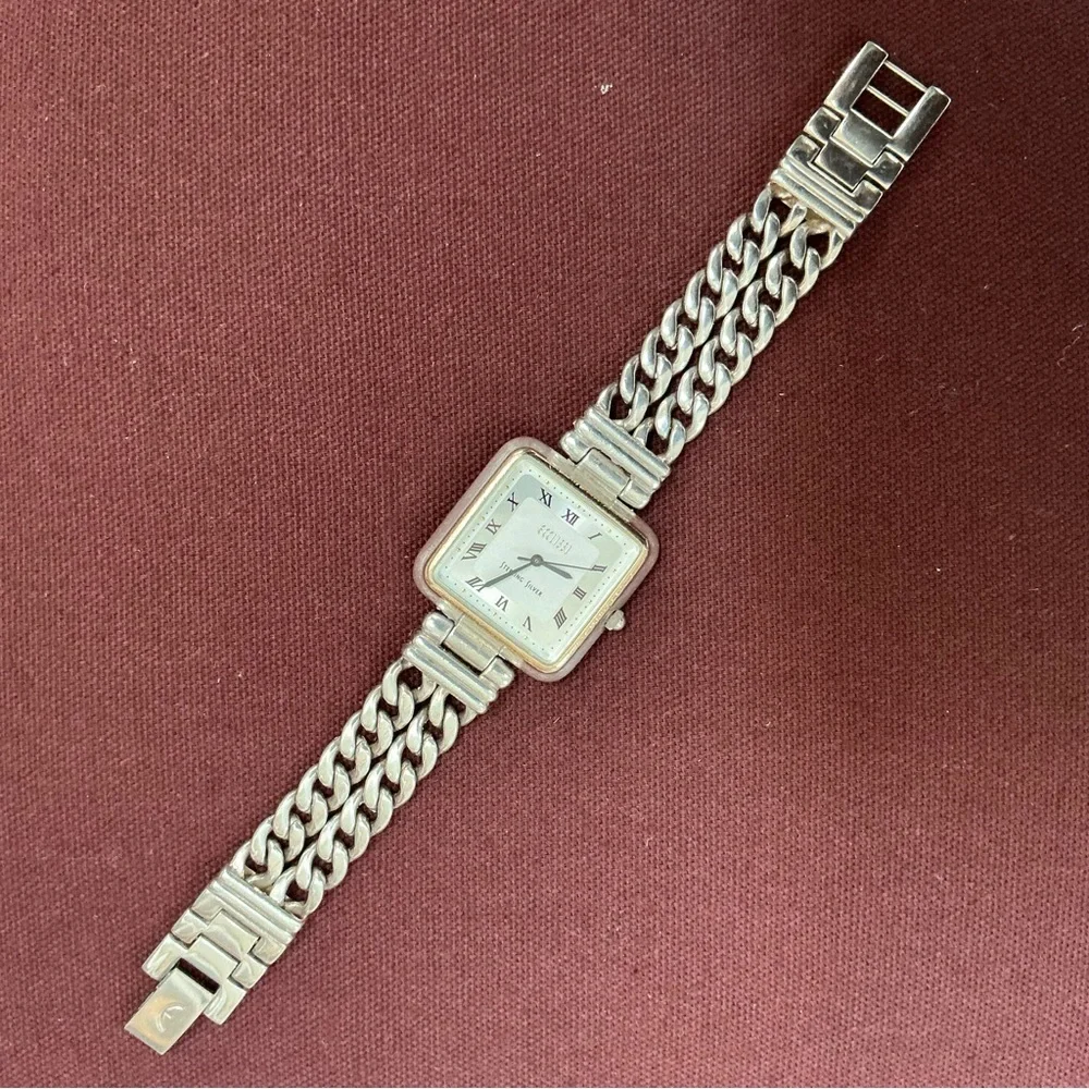 Ecclissi Sterling Silver Chain-Link Bracelet Square Dial Watch